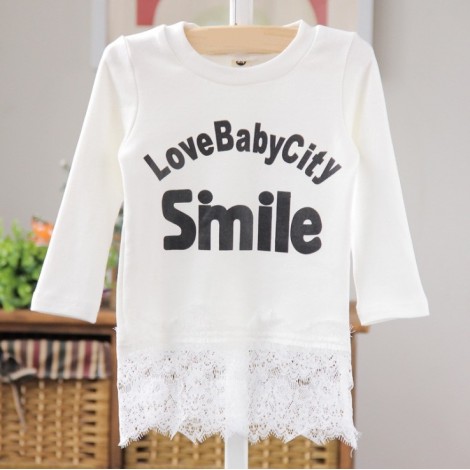 Girls cotton long-sleeved shirt lace t-shirt