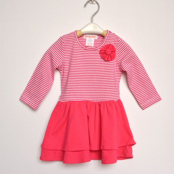 In the fall of 2014 new kids children dress dress long sleeved cotton stripe baby girls puff cake skirt