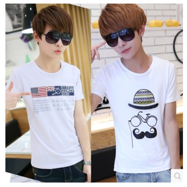 Korean version of casual round neck short-sleeved summer influx of men's cotton t-shirt printing summer routine