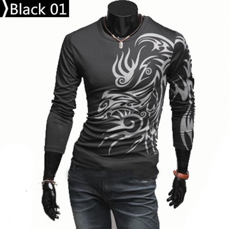 European Rushed Direct Selling And American Style Dragon Totem Tattoo Long Sleeve 2014 Brand T Shirt for Men Tshirt,best T-shirt