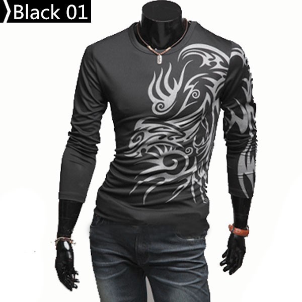 European Rushed Direct Selling And American Style Dragon Totem Tattoo Long Sleeve 2014 Brand T Shirt for Men Tshirt,best T-shirt