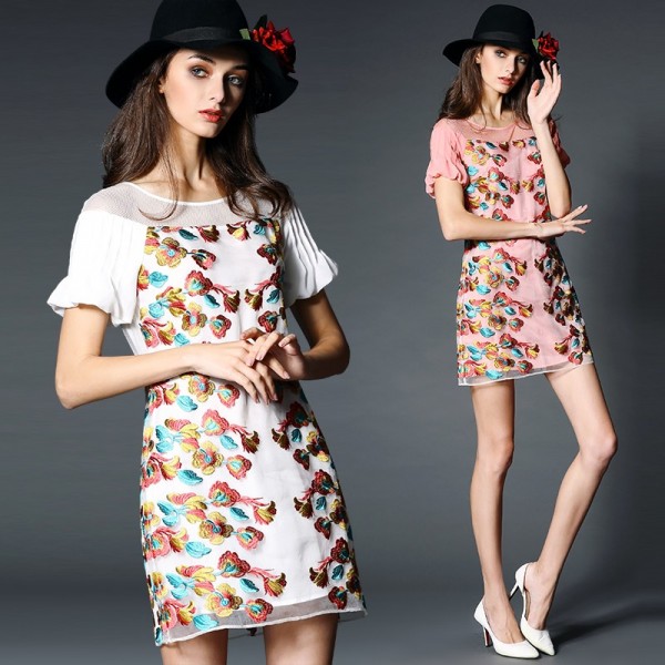 2015 flower girl dress fashion princess patchwork dress short sleeve summer folk silk party dress club original polo dress