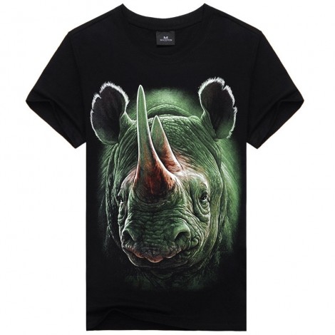 2015 summer men's short-sleeved T-shirt 3d rhino animal print T-shirt bottoming shirt