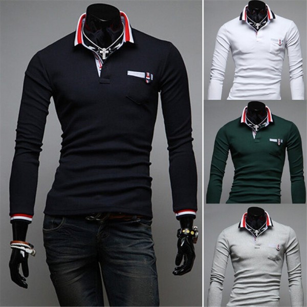 2015 new hit color stitching cuffs Korean men cultivating long-sleeved T-shirt Slim