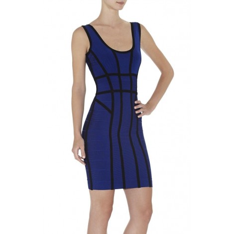 Fashion Women Royal Blue Scoop Neck Bandage Dress Free Shipping