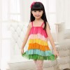 2015 Rainbow splicing dress with shoulder-straps rainbow children summer style beach bohemian toddler girl dresses