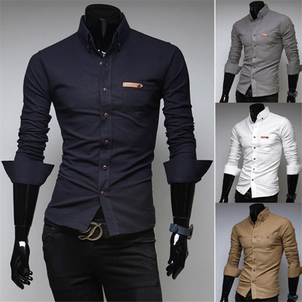 New Arrival  Men'S Clothing Chemise Homme Stylish Slim Fit Unique Neckline  Comfortable  Long Sleeve Shirt 12113