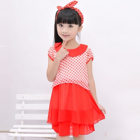 2015 summer new girls wear short sleeved Chiffon Dress