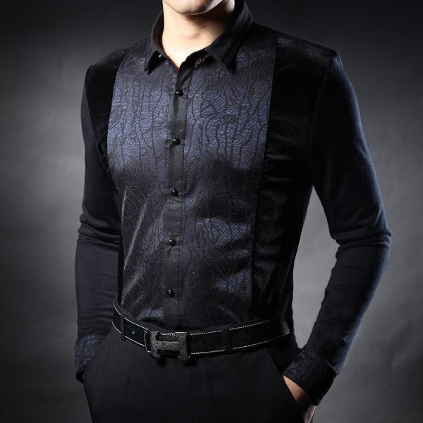 In the autumn of 2015 new men's middle-aged men's Long Sleeve Black Shirt