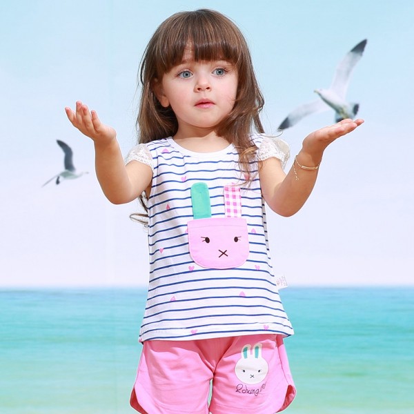 children   pure cotton girl short sleeve T-shirt two-piece fashion baby clothes