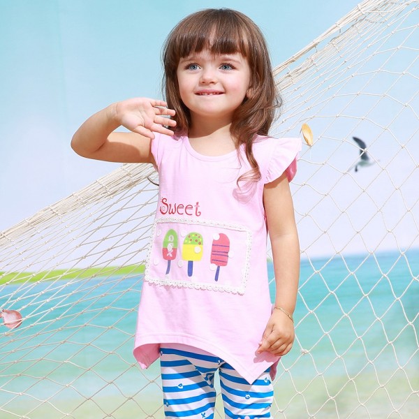 children   pure cotton short sleeve T-shirt two-piece fashion girl clothes